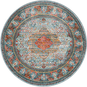 Light Blue 4' x 4' Baracoa Round Area Rug 100% Polypropylene Distressed Vintage Living Dining Room Office Traditional Carpet for Sale at Rug Engine
