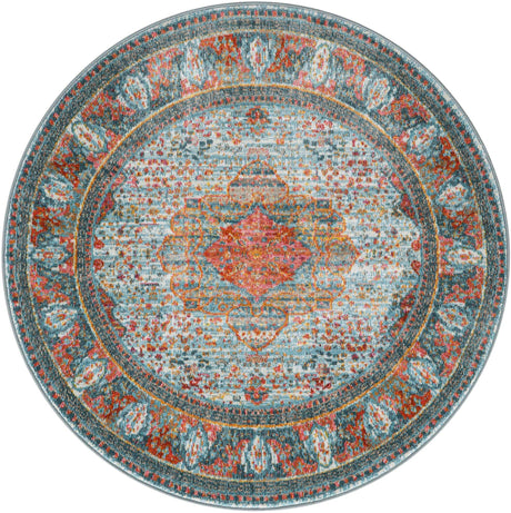 Light Blue 4' x 4' Baracoa Round Area Rug 100% Polypropylene Distressed Vintage Living Dining Room Office Traditional Carpet for Sale at Rug Engine