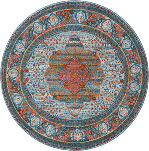 Light Blue 6' 1 x 6' 1 Baracoa Round Area Rug 100% Polypropylene Distressed Vintage Living Dining Room Office Traditional Carpet for Sale at Rug Engine