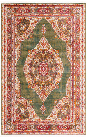 Green 6' x 9' Baracoa Rectangle Area Rug 100% Polypropylene Distressed Vintage Living Dining Room Office Traditional Carpet for Sale at Rug Engine