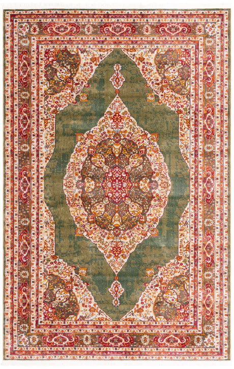 Green 6' x 9' Baracoa Rectangle Area Rug 100% Polypropylene Distressed Vintage Living Dining Room Office Traditional Carpet for Sale at Rug Engine