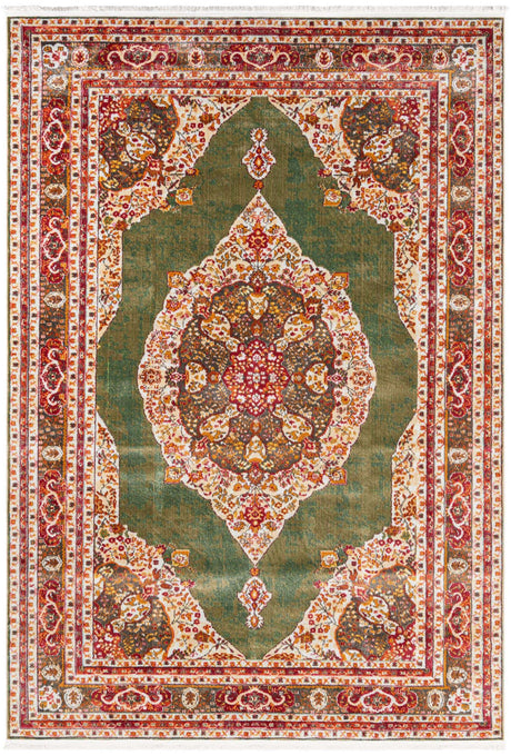 Green 7' x 10' Baracoa Rectangle Area Rug 100% Polypropylene Distressed Vintage Living Dining Room Office Traditional Carpet for Sale at Rug Engine