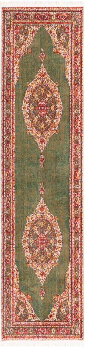 Green 2' x 8' Baracoa Runner Area Rug 100% Polypropylene Distressed Vintage Living Dining Room Office Traditional Carpet for Sale at Rug Engine