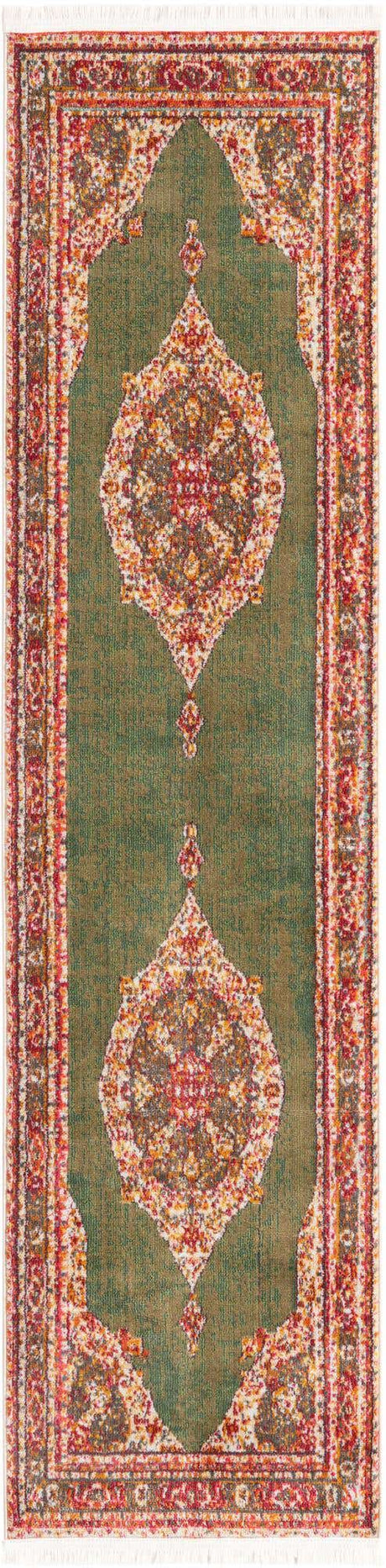 Green 2' x 8' Baracoa Runner Area Rug 100% Polypropylene Distressed Vintage Living Dining Room Office Traditional Carpet for Sale at Rug Engine