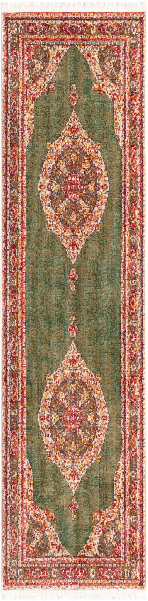 Green 2' x 8' Baracoa Runner Area Rug 100% Polypropylene Distressed Vintage Living Dining Room Office Traditional Carpet for Sale at Rug Engine