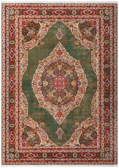 Green 8' x 11' Baracoa Rectangle Area Rug 100% Polypropylene Distressed Vintage Living Dining Room Office Traditional Carpet for Sale at Rug Engine