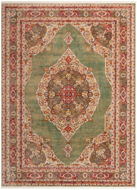 Green 9' x 12' Baracoa Rectangle Area Rug 100% Polypropylene Distressed Vintage Living Dining Room Office Traditional Carpet for Sale at Rug Engine