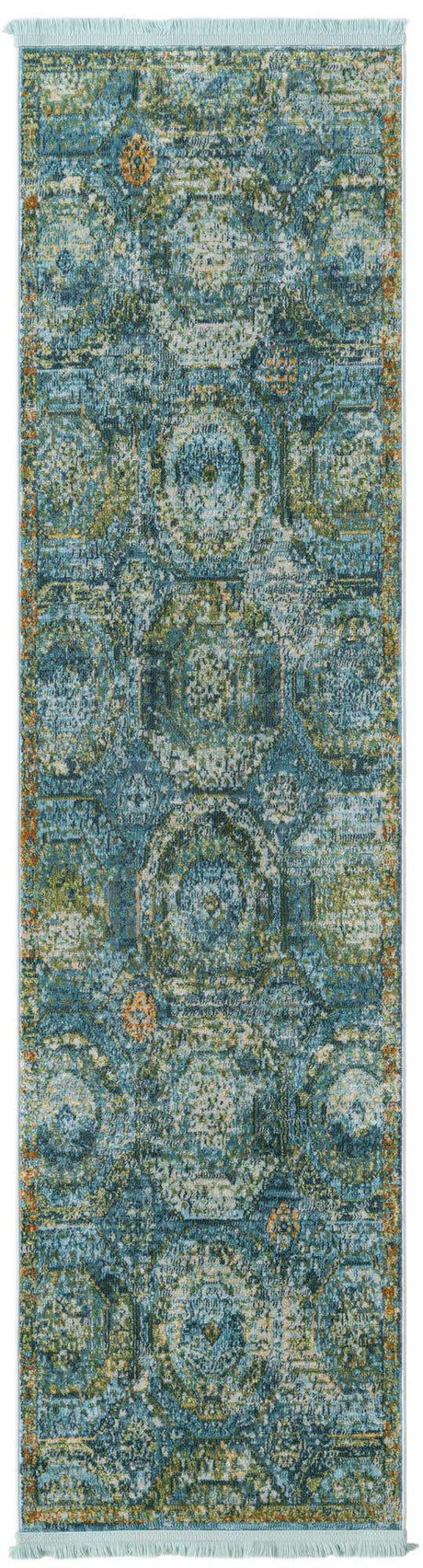 Light Blue 2' x 8' Baracoa Runner Area Rug 100% Polypropylene Distressed Vintage Living Dining Room Office Traditional Carpet for Sale at Rug Engine