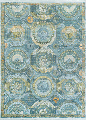 Light Blue 9' x 12' Baracoa Rectangle Area Rug 100% Polypropylene Distressed Vintage Living Dining Room Office Traditional Carpet for Sale at Rug Engine