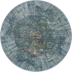 Turquoise 4' x 4' Baracoa Round Area Rug 100% Polypropylene Distressed Vintage Living Dining Room Office Traditional Carpet for Sale at Rug Engine