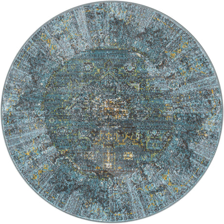 Turquoise 4' x 4' Baracoa Round Area Rug 100% Polypropylene Distressed Vintage Living Dining Room Office Traditional Carpet for Sale at Rug Engine