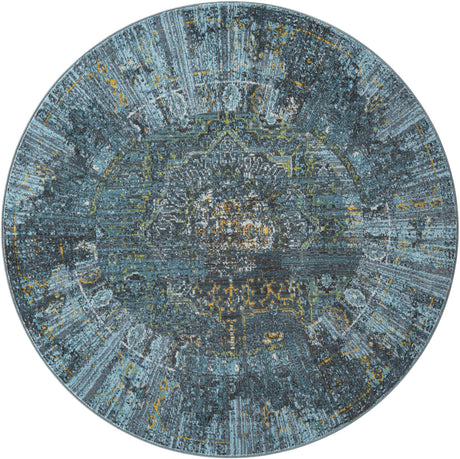 Turquoise 6' 1 x 6' 1 Baracoa Round Area Rug 100% Polypropylene Distressed Vintage Living Dining Room Office Traditional Carpet for Sale at Rug Engine