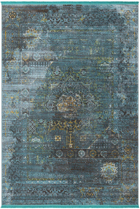Turquoise 7' x 10' Baracoa Rectangle Area Rug 100% Polypropylene Distressed Vintage Living Dining Room Office Traditional Carpet for Sale at Rug Engine