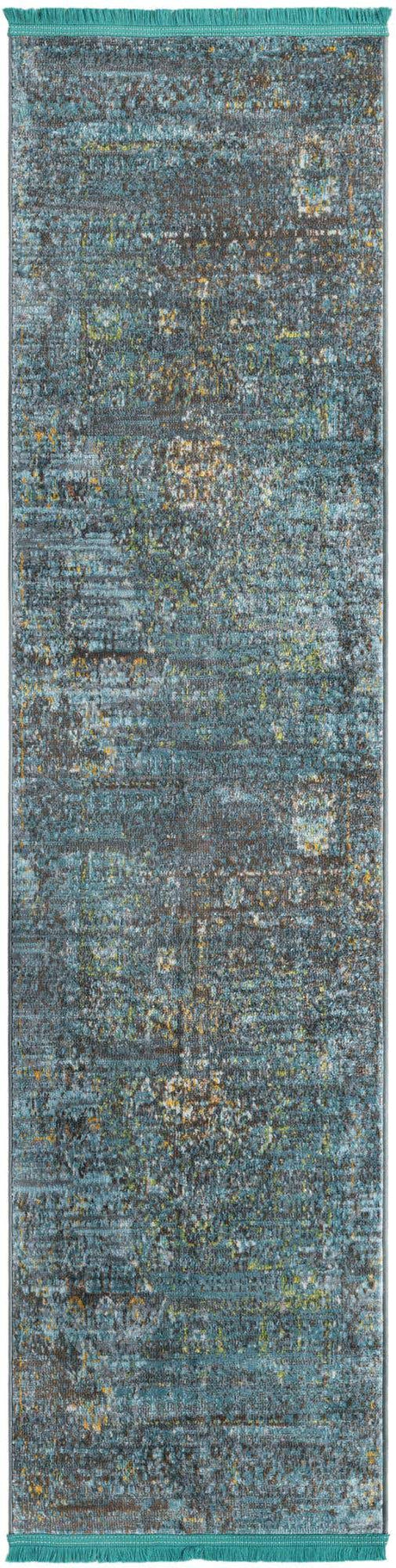 Turquoise 2' x 8' Baracoa Runner Area Rug 100% Polypropylene Distressed Vintage Living Dining Room Office Traditional Carpet for Sale at Rug Engine