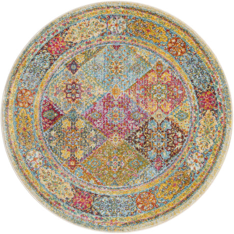 Multicolor 4' x 4' Baracoa Round Area Rug 100% Polypropylene Distressed Vintage Living Dining Room Office Traditional Carpet for Sale at Rug Engine