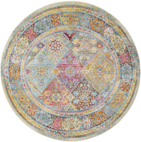 Multicolor 6' 1 x 6' 1 Baracoa Round Area Rug 100% Polypropylene Distressed Vintage Living Dining Room Office Traditional Carpet for Sale at Rug Engine