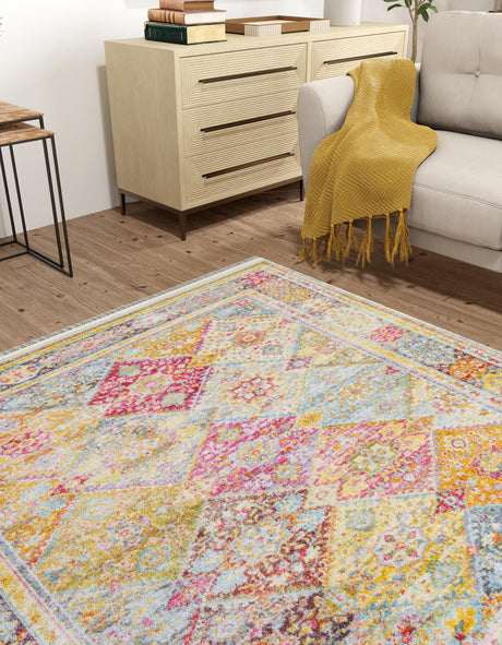 Multicolor 8' x 8' Baracoa Square Area Rug 100% Polypropylene Distressed Vintage Living Dining Room Office Traditional Carpet for Sale at Rug Engine