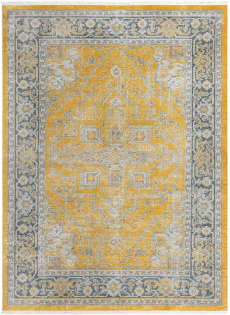 Yellow 9' x 12' Baracoa Rectangle Area Rug 100% Polypropylene Distressed Vintage Living Dining Room Office Traditional Carpet for Sale at Rug Engine