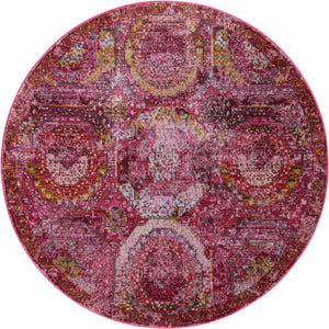 Pink 4' x 4' Baracoa Round Area Rug 100% Polypropylene Distressed Vintage Living Dining Room Office Traditional Carpet for Sale at Rug Engine