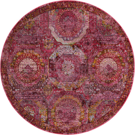 Pink 6' 1 x 6' 1 Baracoa Round Area Rug 100% Polypropylene Distressed Vintage Living Dining Room Office Traditional Carpet for Sale at Rug Engine