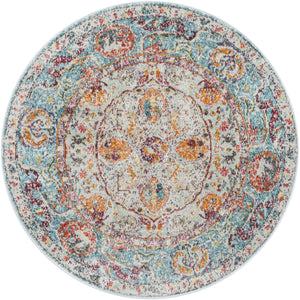 Light Blue 4' x 4' Baracoa Round Area Rug 100% Polypropylene Distressed Vintage Living Dining Room Office Traditional Carpet for Sale at Rug Engine