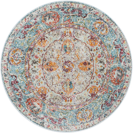 Light Blue 4' x 4' Baracoa Round Area Rug 100% Polypropylene Distressed Vintage Living Dining Room Office Traditional Carpet for Sale at Rug Engine