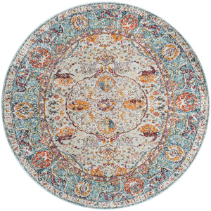 Light Blue 6' x 6' Baracoa Round Area Rug 100% Polypropylene Distressed Vintage Living Dining Room Office Traditional Carpet for Sale at Rug Engine