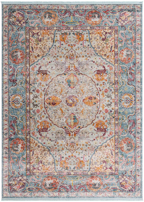 Light Blue 8' x 11' Baracoa Rectangle Area Rug 100% Polypropylene Distressed Vintage Living Dining Room Office Traditional Carpet for Sale at Rug Engine