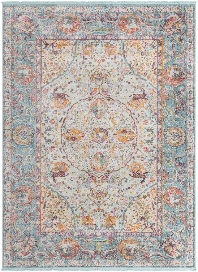 Light Blue 9' x 12' Baracoa Rectangle Area Rug 100% Polypropylene Distressed Vintage Living Dining Room Office Traditional Carpet for Sale at Rug Engine