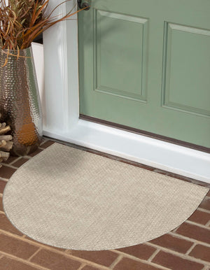 Beige 3' 1 x 6' 1 Outdoor Solid Hearth Half-Round Semicircle Area Rug Weather Resistant for Patio, Deck, Terrace, Balcony, Porch 100% Polypropylene Minimalist Waterproof Carpet for Sale at Rug Engine