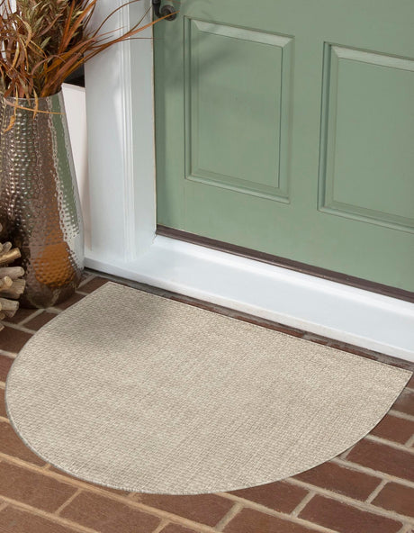 Beige 3' 1 x 6' 1 Outdoor Solid Hearth Half-Round Semicircle Area Rug Weather Resistant for Patio, Deck, Terrace, Balcony, Porch 100% Polypropylene Minimalist Waterproof Carpet for Sale at Rug Engine