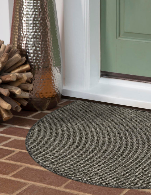 Black 2' 2 x 3' 7 Outdoor Solid Hearth Half-Round Semicircle Area Rug Weather Resistant for Patio, Deck, Terrace, Balcony, Porch 100% Polypropylene Minimalist Waterproof Carpet for Sale at Rug Engine