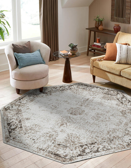 Beige 4' 1 x 4' 1 Sofia Octagon Area Rug Durable Easy Clean Stain Resistant Unique Carpet for Affordable Interior Home Design for Sale at Rug Engine