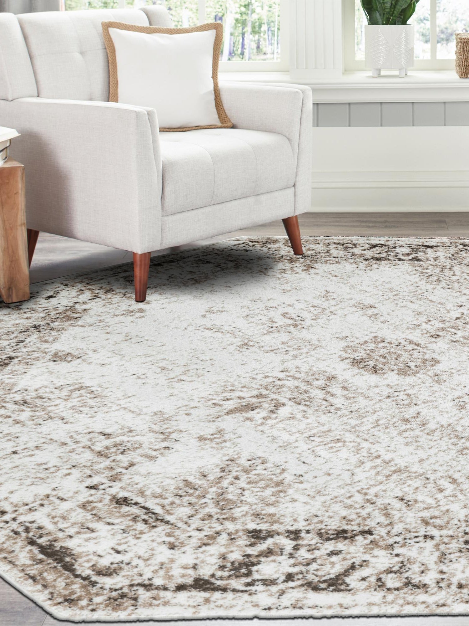 Beige 5' 3 x 5' 3 Sofia Octagon Area Rug Durable Easy Clean Stain Resistant Unique Carpet for Affordable Interior Home Design for Sale at Rug Engine