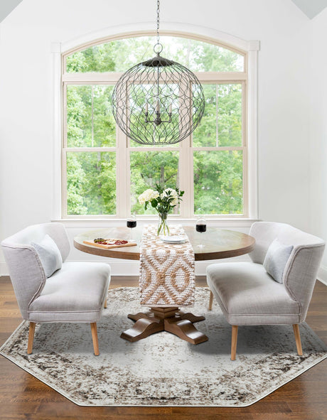Beige 6' 1 x 6' 1 Sofia Octagon Area Rug Durable Easy Clean Stain Resistant Unique Carpet for Affordable Interior Home Design for Sale at Rug Engine
