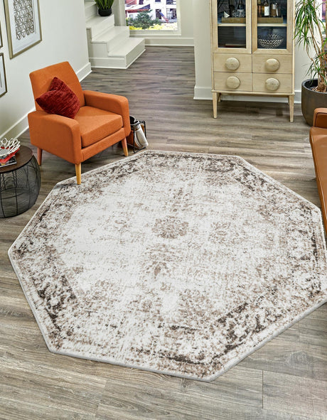 Beige 5' 3 x 5' 3 Sofia Octagon Area Rug Durable Easy Clean Stain Resistant Unique Carpet for Affordable Interior Home Design for Sale at Rug Engine