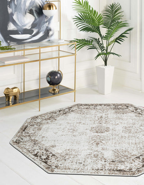 Beige 4' 1 x 4' 1 Sofia Octagon Area Rug Durable Easy Clean Stain Resistant Unique Carpet for Affordable Interior Home Design for Sale at Rug Engine