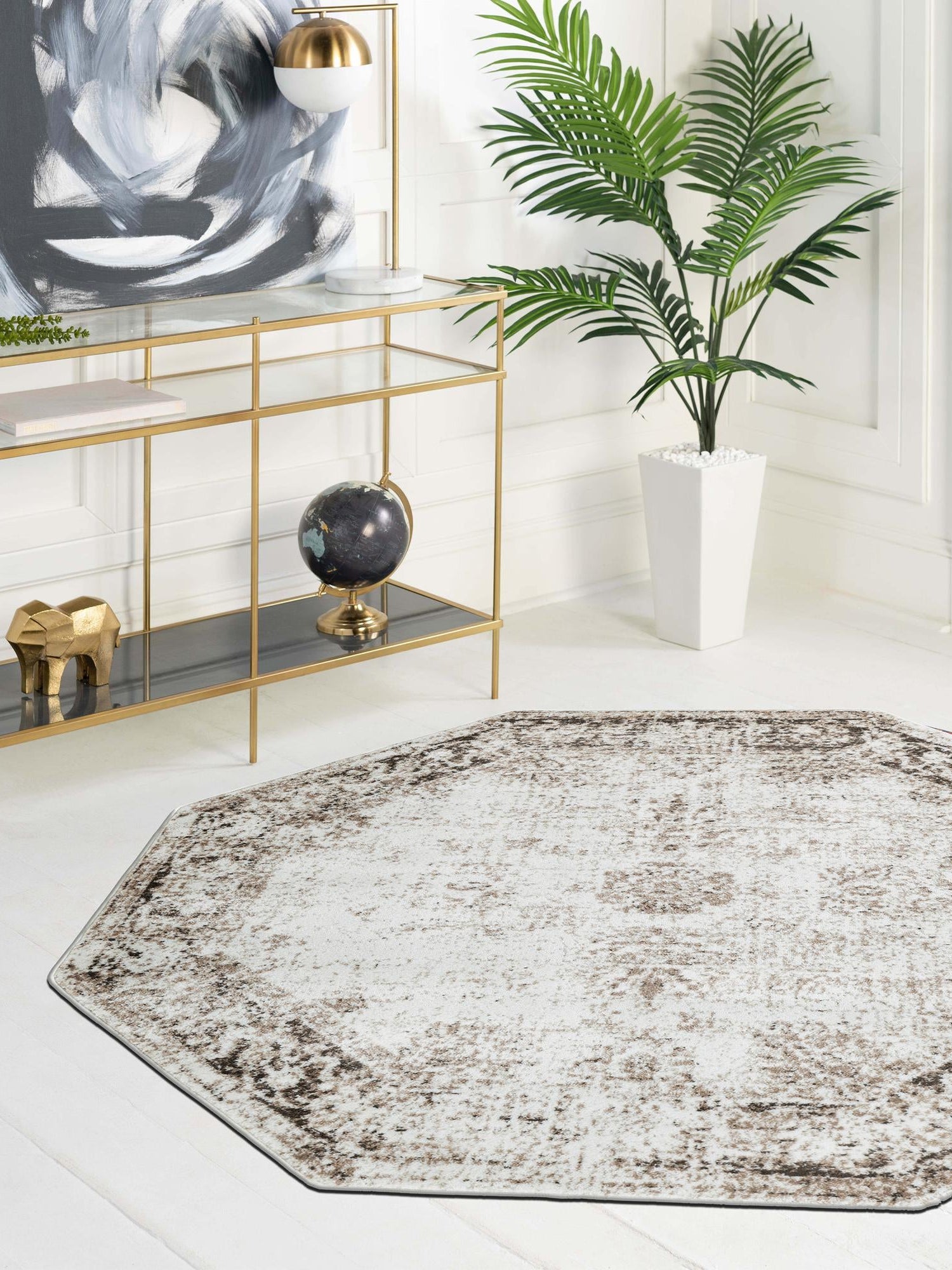 Beige 6' 1 x 6' 1 Sofia Octagon Area Rug Durable Easy Clean Stain Resistant Unique Carpet for Affordable Interior Home Design for Sale at Rug Engine