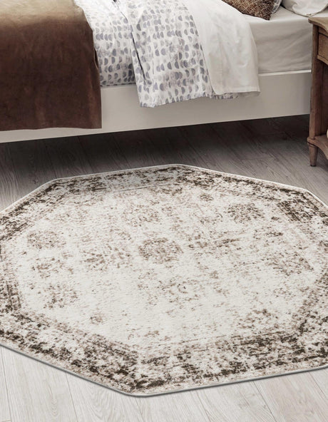 Beige 4' 1 x 4' 1 Sofia Octagon Area Rug Durable Easy Clean Stain Resistant Unique Carpet for Affordable Interior Home Design for Sale at Rug Engine