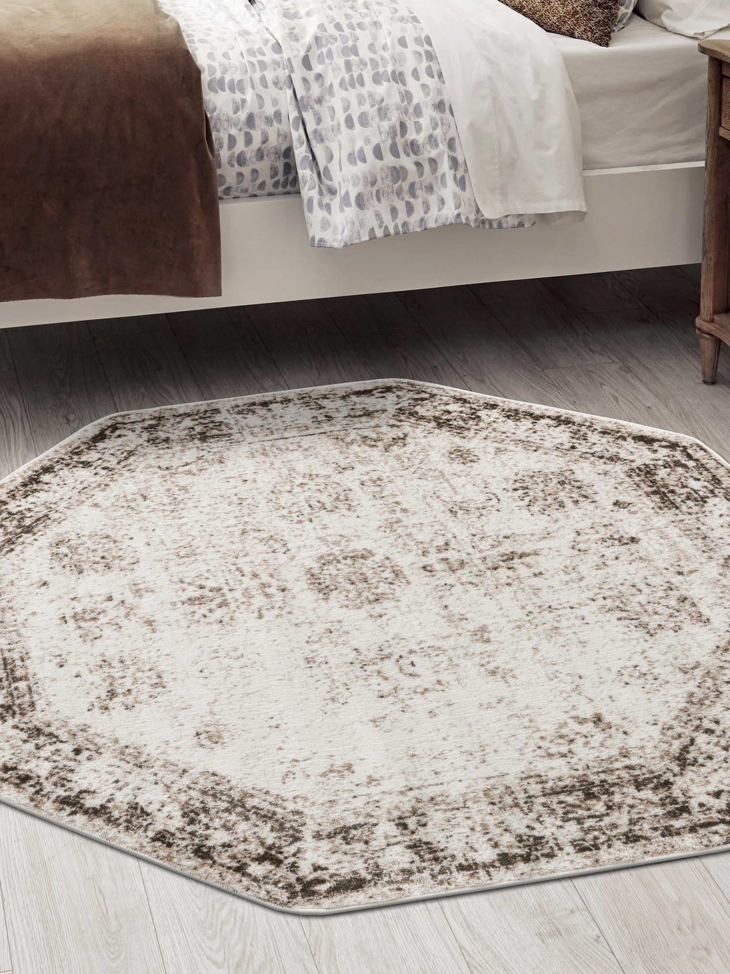 Beige 5' 3 x 5' 3 Sofia Octagon Area Rug Durable Easy Clean Stain Resistant Unique Carpet for Affordable Interior Home Design for Sale at Rug Engine