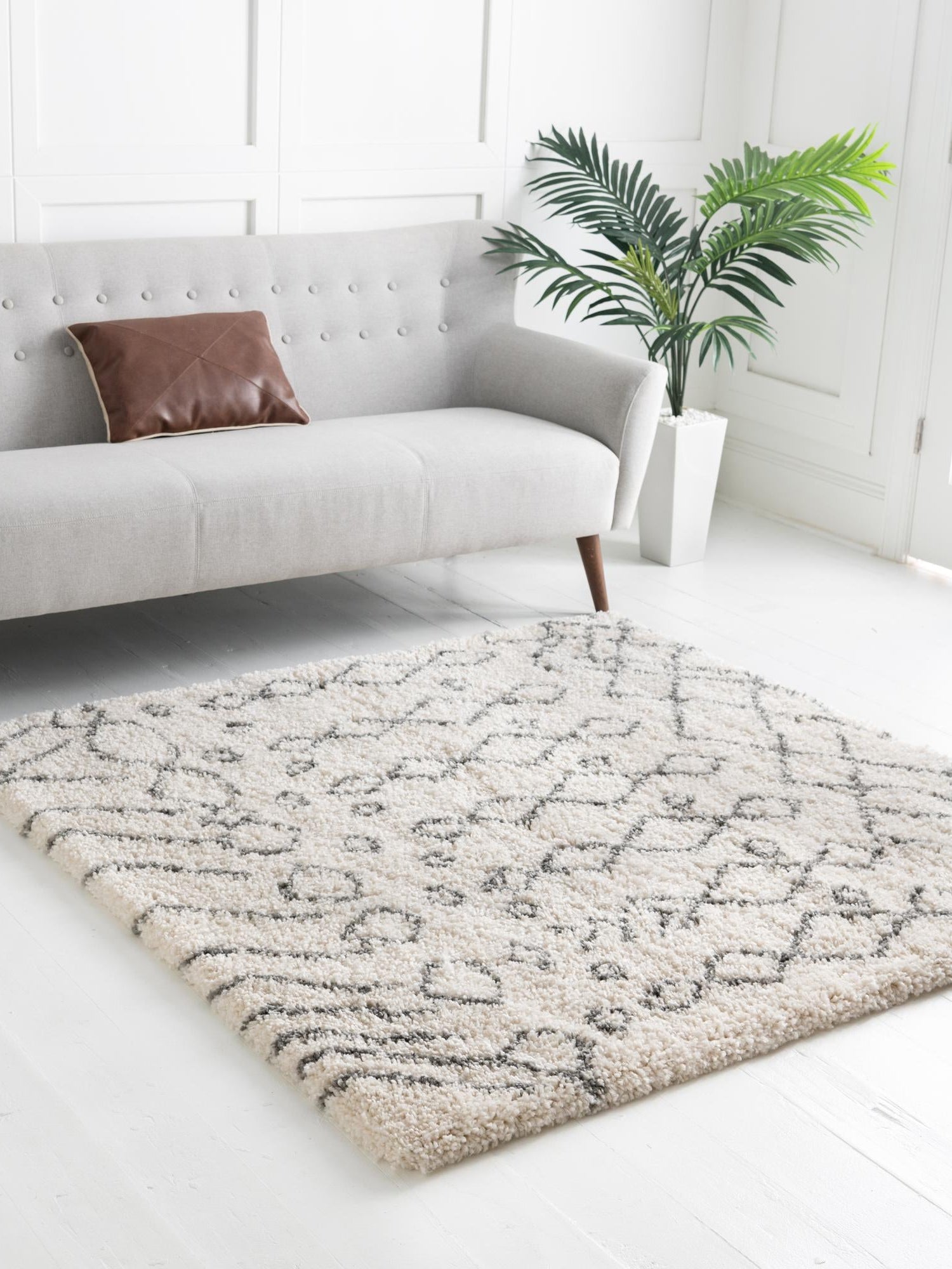 Pure Ivory 8' x 8' Rabat Shag Square Area Rug Thick Soft Touch Fluffy & Plush Shaggy Pile Durable Geometric Carpet for Luxury Interior Design for Sale at Rug Engine