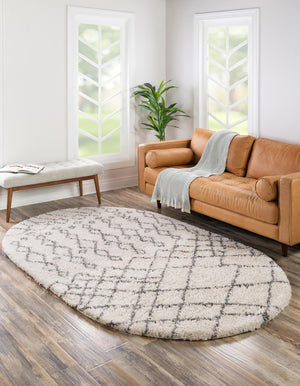 Pure Ivory 5' 3 x 8' Rabat Shag Oval Area Rug Thick Soft Touch Fluffy & Plush Shaggy Pile
