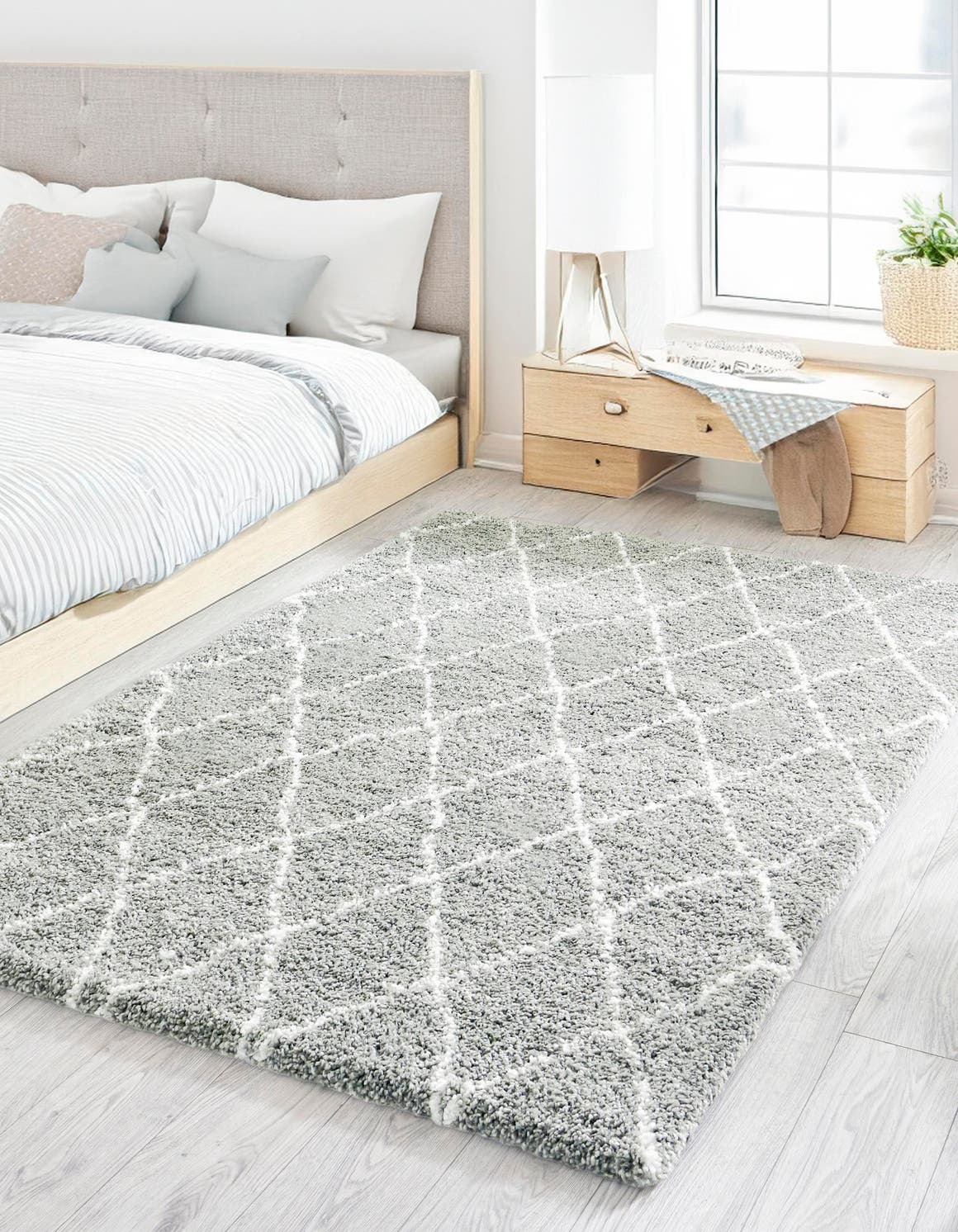 White Cyan 9' 10 x 14' 1 Rabat Shag Rectangle Area Rug Thick Soft Touch Fluffy & Plush Shaggy Pile Durable Geometric Carpet for Luxury Interior Design for Sale at Rug Engine