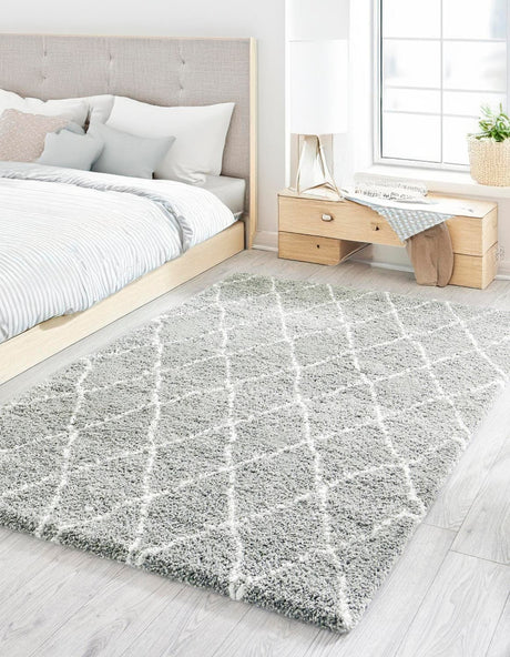White Cyan 9' x 12' Rabat Shag Rectangle Area Rug Thick Soft Touch Fluffy & Plush Shaggy Pile