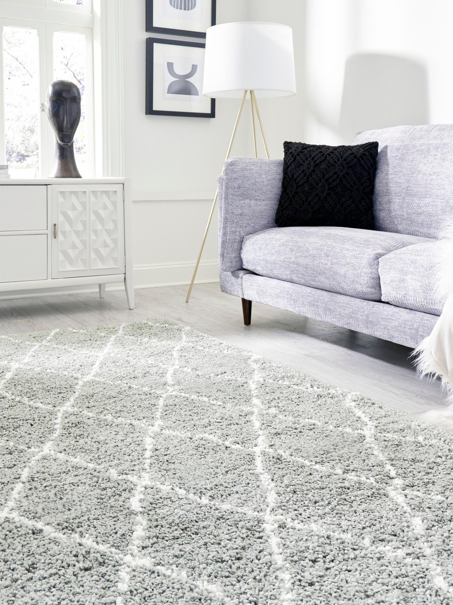 White Cyan 7' 10 x 10' Rabat Shag Rectangle Area Rug Thick Soft Touch Fluffy & Plush Shaggy Pile Durable Geometric Carpet for Luxury Interior Design for Sale at Rug Engine