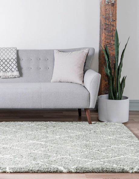 White Cyan 9' 10 x 14' 1 Rabat Shag Rectangle Area Rug Thick Soft Touch Fluffy & Plush Shaggy Pile Durable Geometric Carpet for Luxury Interior Design for Sale at Rug Engine