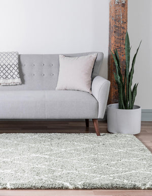 White Cyan 4' 1 x 6' 1 Rabat Shag Rectangle Area Rug Thick Soft Touch Fluffy & Plush Shaggy Pile