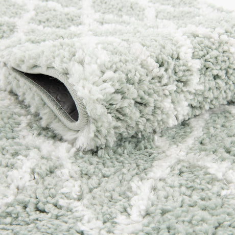 White Cyan 3' 3 x 16' 5 Rabat Shag Runner Area Rug Thick Soft Touch Fluffy & Plush Shaggy Pile Durable Geometric Carpet for Luxury Interior Design for Sale at Rug Engine