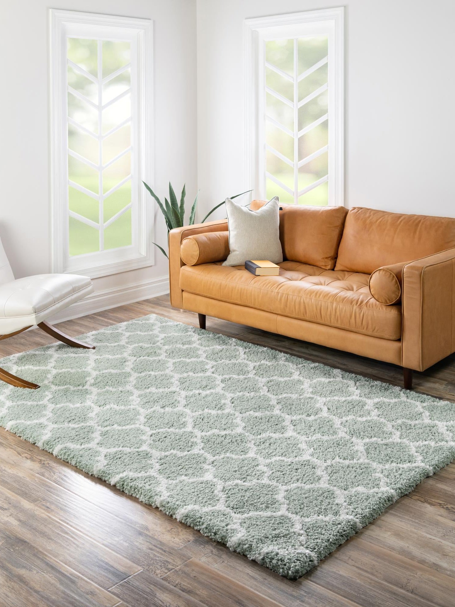White Cyan 9' x 12' Rabat Shag Rectangle Area Rug Thick Soft Touch Fluffy & Plush Shaggy Pile Durable Geometric Carpet for Luxury Interior Design for Sale at Rug Engine