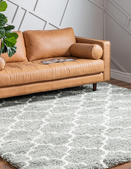 White Cyan 7' 10 x 7' 10 Rabat Shag Square Area Rug Thick Soft Touch Fluffy & Plush Shaggy Pile